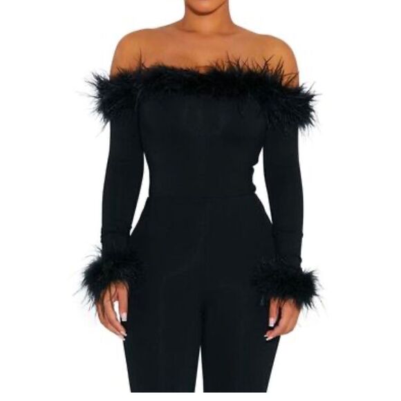 Naked Wardrobe NWT Ruffle My Feathers Off the Shoulder Bodysuit size XS - Picture 2 of 2